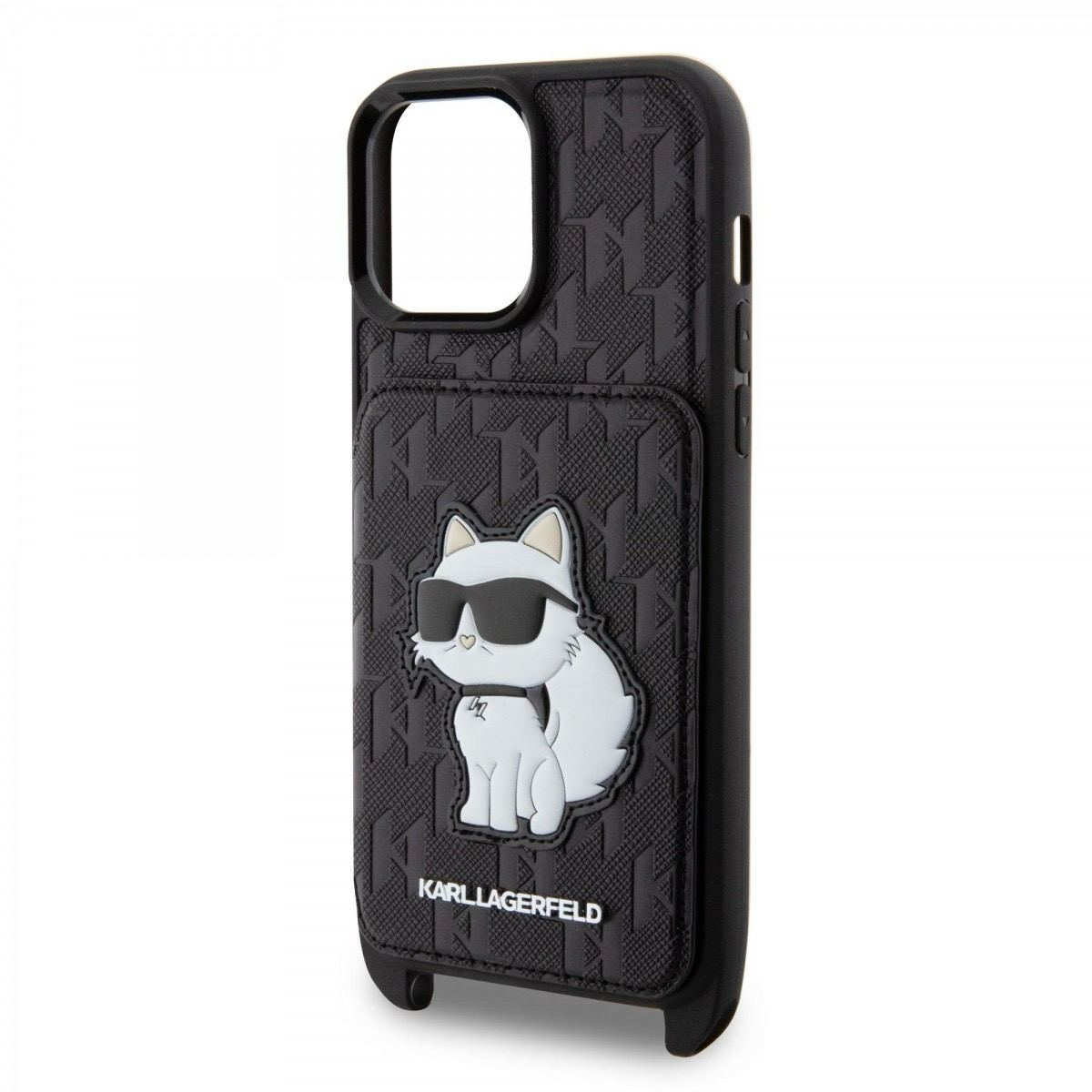 Karl Lagerfeld Saffiano Monogram Crossbody Choupette NFT Kryt pro iPhone 14 Pro Max Black - Зображення 6