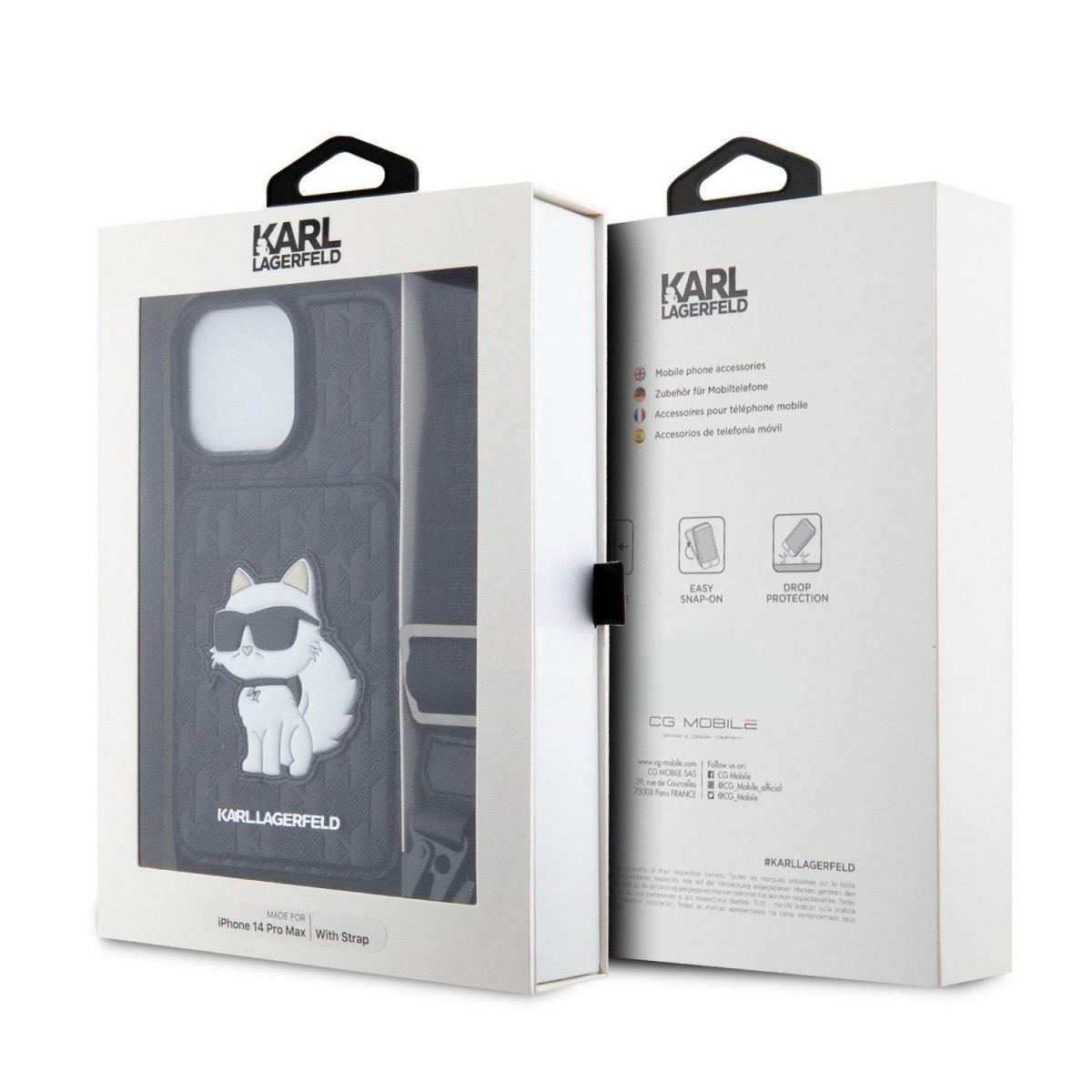 Karl Lagerfeld Saffiano Monogram Crossbody Choupette NFT Kryt pro iPhone 14 Pro Max Black - Зображення 8