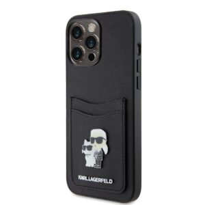 Karl Lagerfeld PU Saffiano Card Slot Metal Karl and Choupette Back Cover для iPhone 15 Pro Max Black