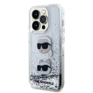 Karl Lagerfeld Liquid Glitter Karl and Choupette Head для iPhone 15 Pro Сріблястий (57983116733)
