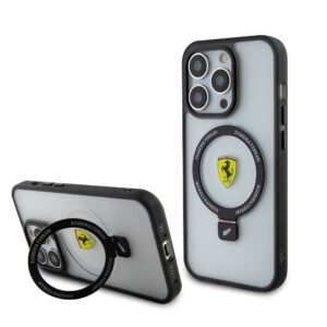 Чохол Ferrari Ring Stand MagSafe для iPhone 15 Pro Max Чорний/Прозорий (57983116751)